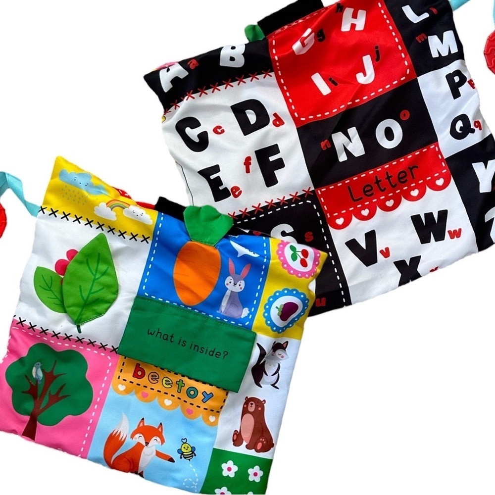 Baby Tummy Time / Car Ride / Sensory Crinkly Double Sided High Contrast Toy